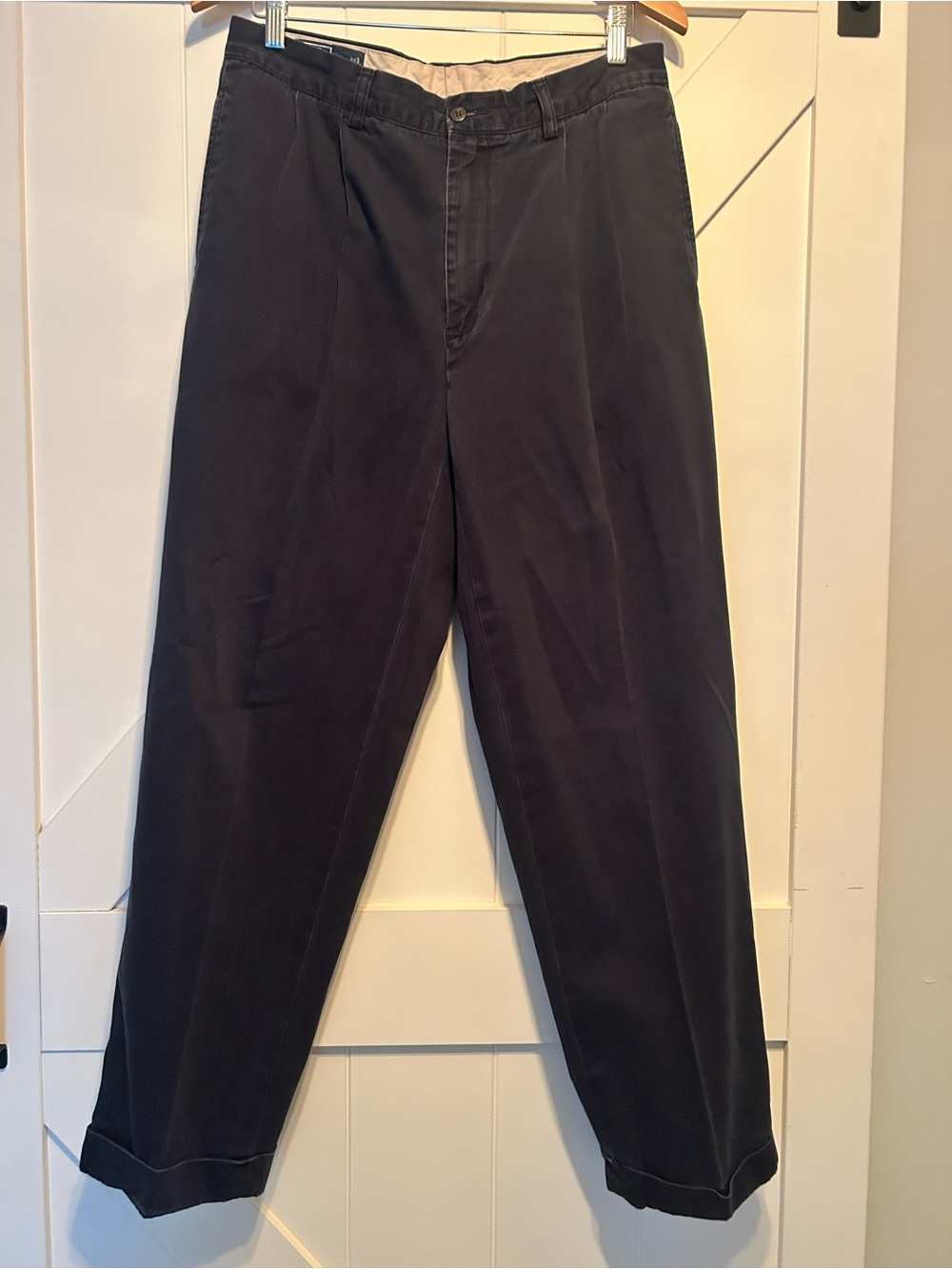 Polo Hammond Pant Navy Blue Pleated Chino Trousers Cuffed Size 33x30